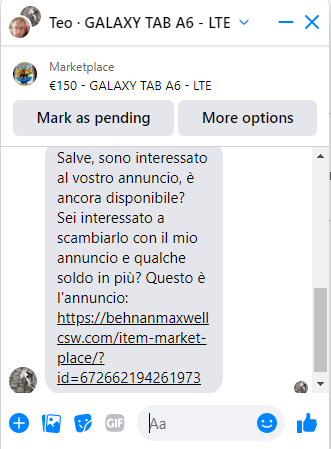 Tentativo di truffa attraverso annunci Facebook