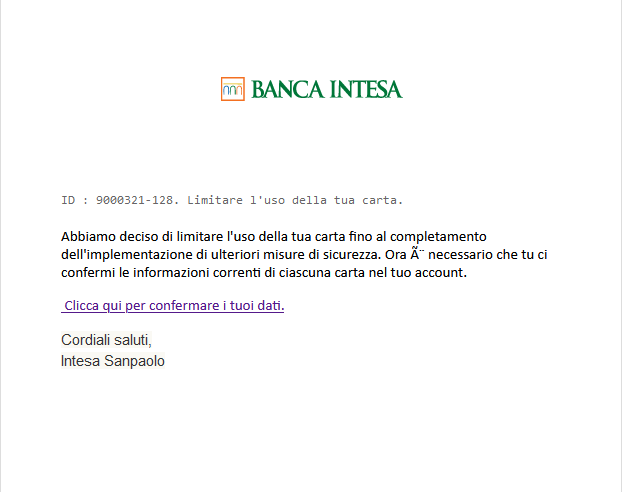 tentativo di phishing Banca intesa