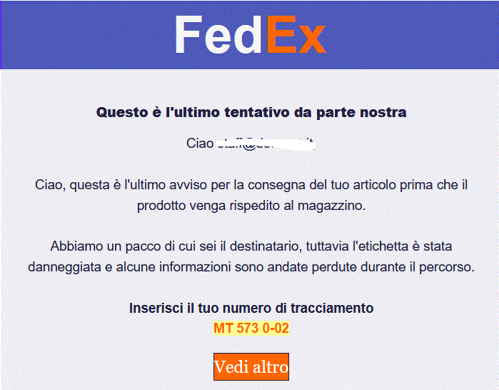 un nuovo tentativo di spam utilizzando Fedex
