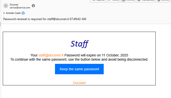 Immagine di phishing si mail