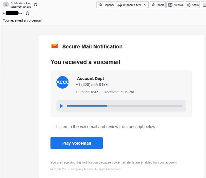 Spam. Richiesta ascolto messaggio in segreteria