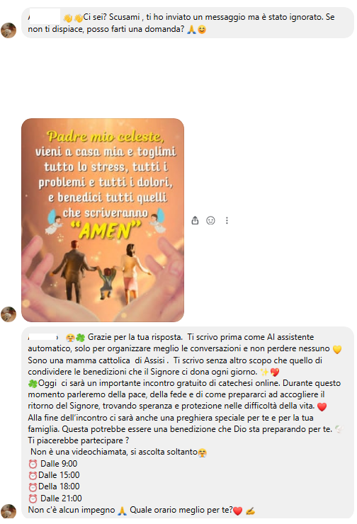 primo contatto della truffa della chiesa