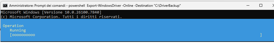 Power shell in azione per estrazione driver