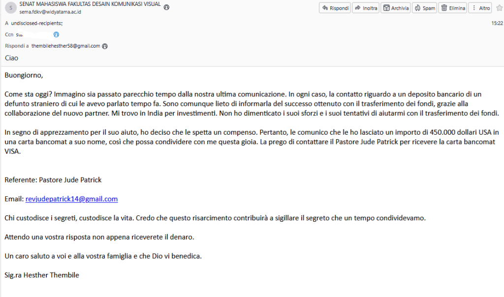 email odierna sulla truffa nigeriana